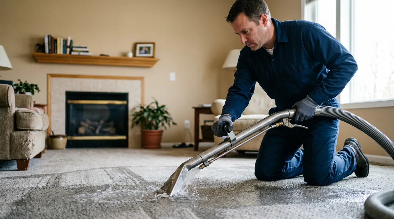 Water damage restoration technician working near Lindenhurst, IL